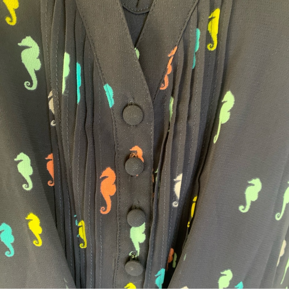 MODCLOTH Dress & Slip Size XL Navy Sheer Pintucked Seahorse Expert in your Zeal - Picture 13 of 16